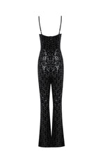 BLACK SEQUIN SUSPENDER STRAPLESS STRAPLESS SLIM FIT JUMPSUIT