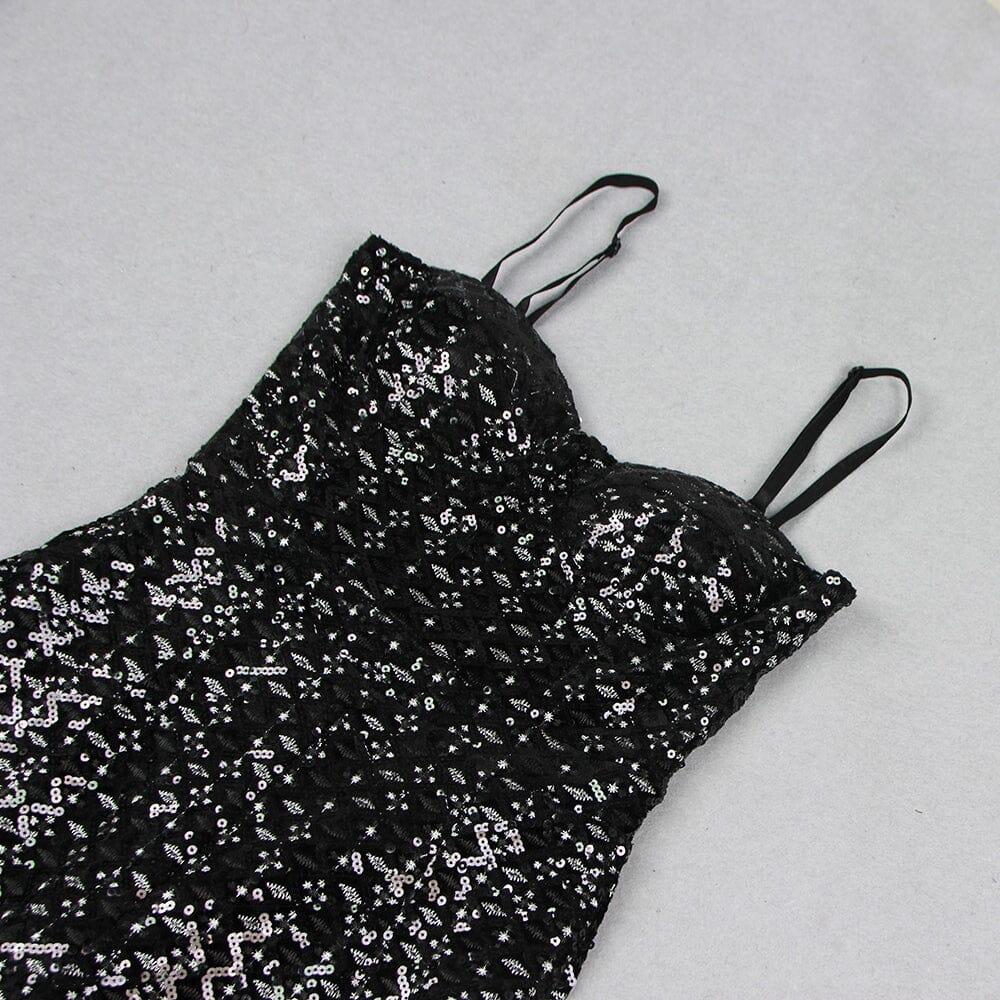 BLACK SEQUIN SUSPENDER STRAPLESS STRAPLESS SLIM FIT JUMPSUIT