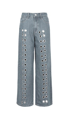 HOLLOW WIDE DENIM PANTS