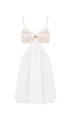 LACE CUT OUT MINI DRESS IN WHITE