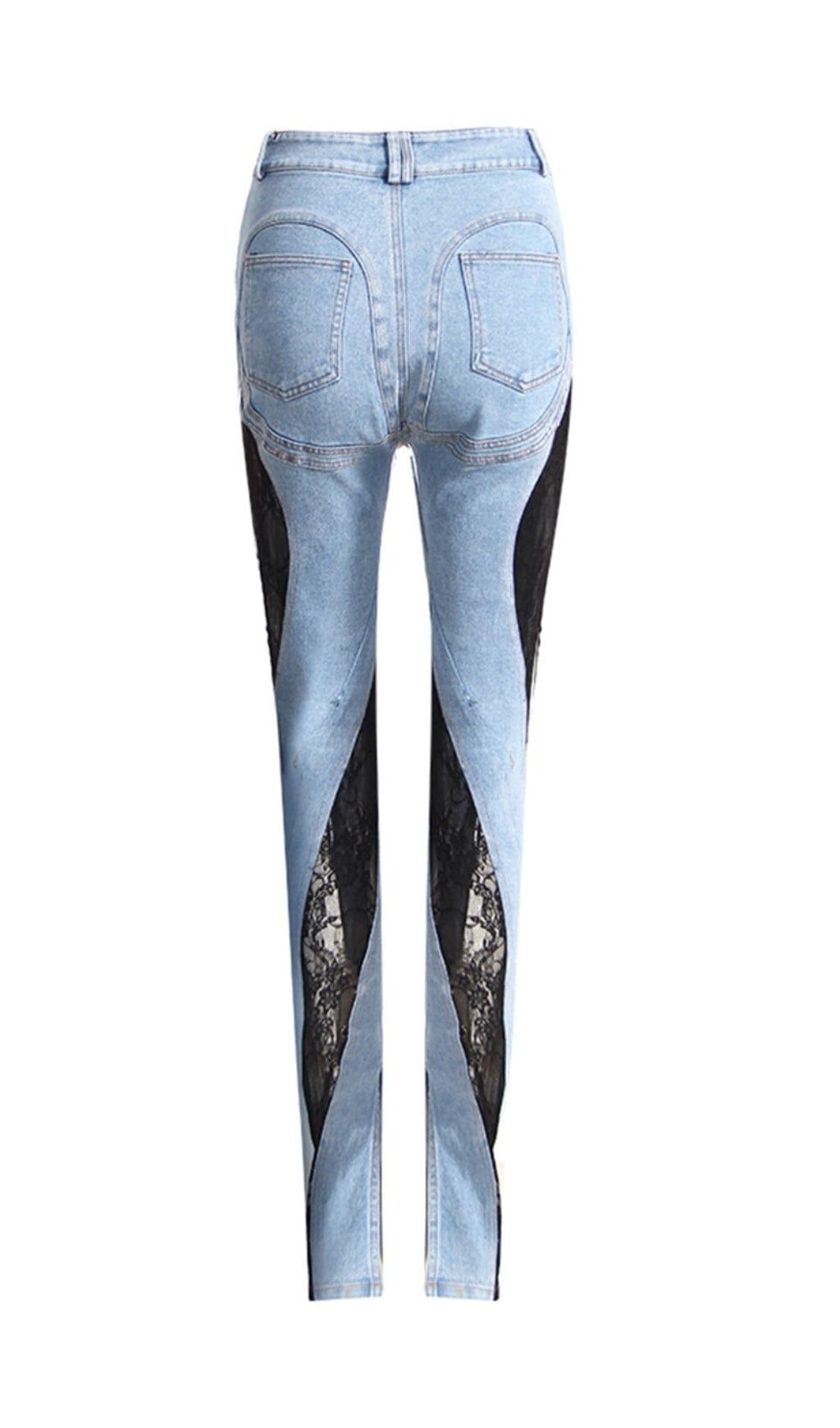 LACE PANELED HIGH RISE SKINNY JEANS