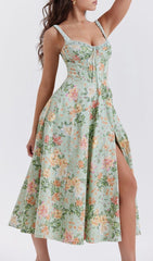 LIGHT JADE PRINT BUSTIER SUNDRESS