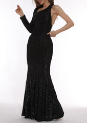 BLACK BODYCON FIT SEQUIN MAXI DRESS