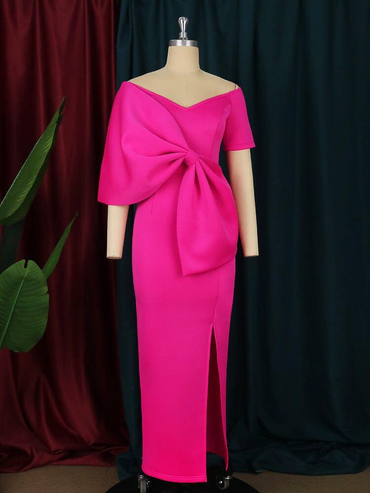 PINK BOW-KNOT MIDI DRESS