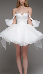 WHITE BOW PUFFY MINI DRESS