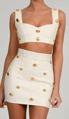 LEATHER BUTTON TWO PIECES SUIT IN WHITE