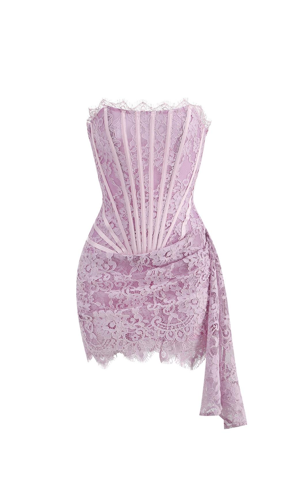 STRAPLESS LACE APPLIQUES MINI DRESS