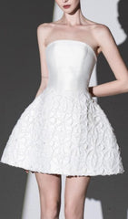 WHITE EMBELLISHED STRAPLESS MINI DRESS