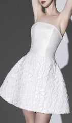 WHITE EMBELLISHED STRAPLESS MINI DRESS