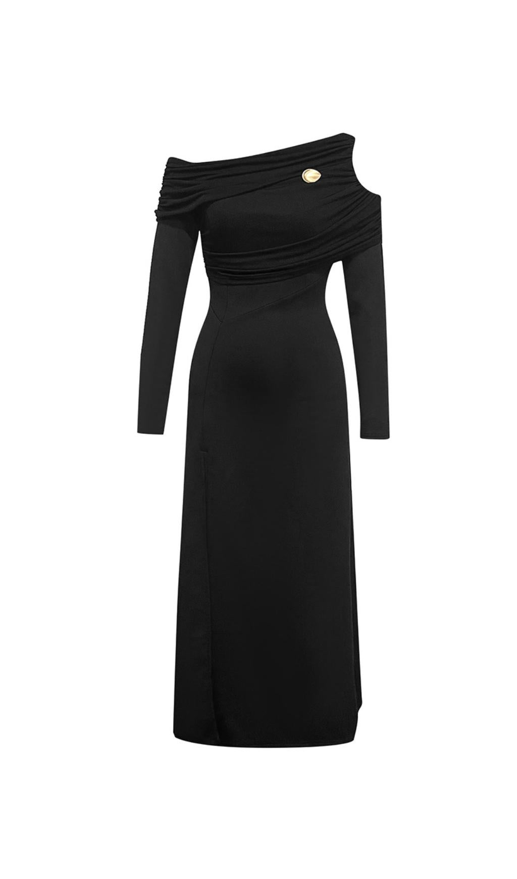 ONE-SHOULDER HIGH SPLIT VELVET MIDI DRESS