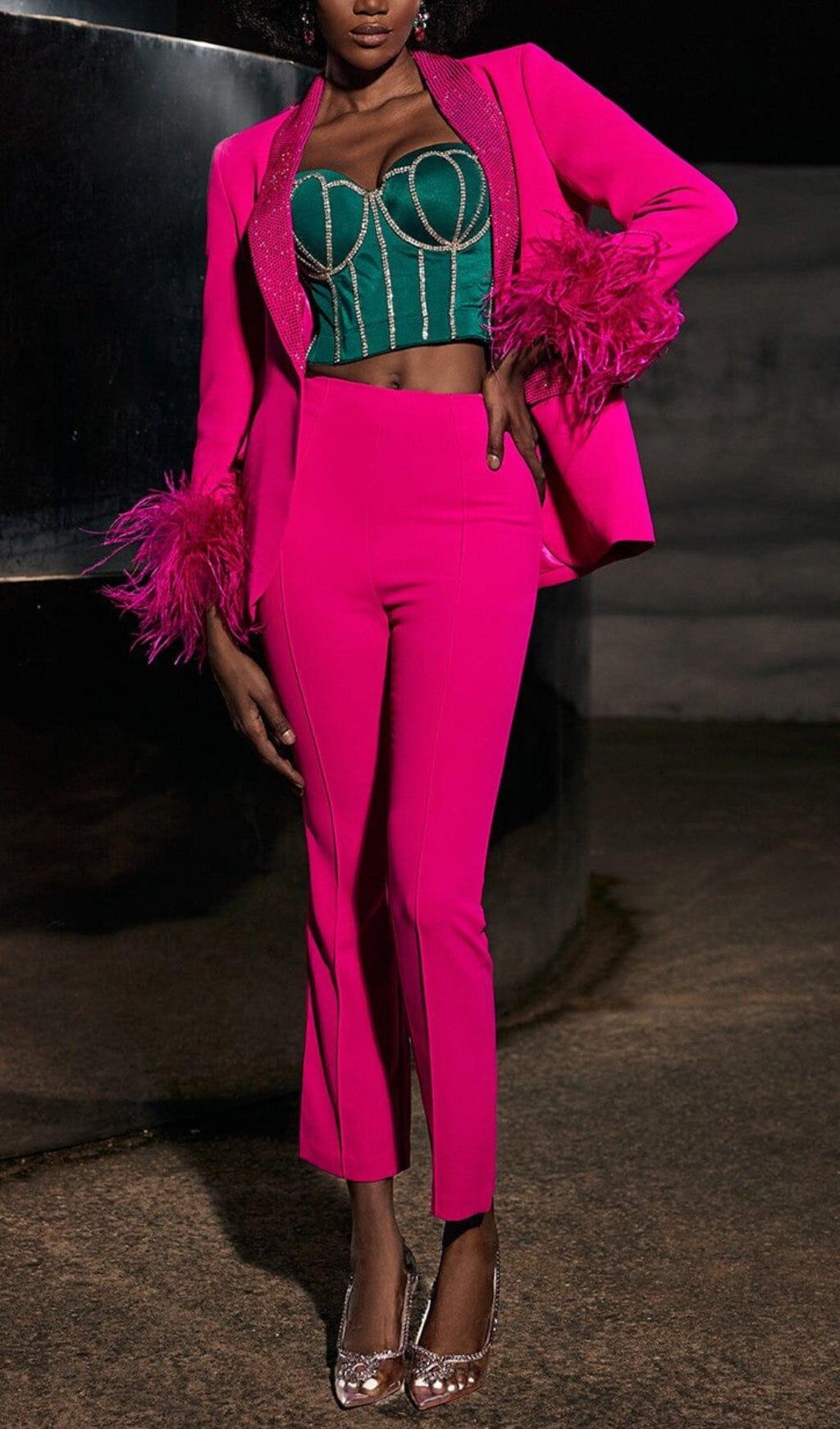 RHINESTONE FEATHER BLAZER IN PINK