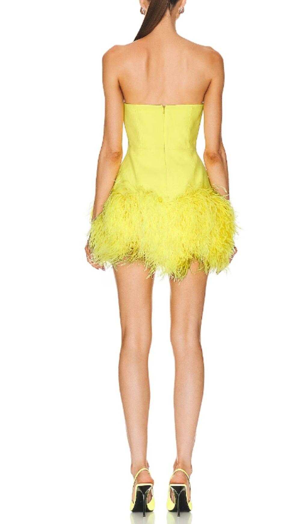 YELLOW NEON FEATHERS MINI DRESS