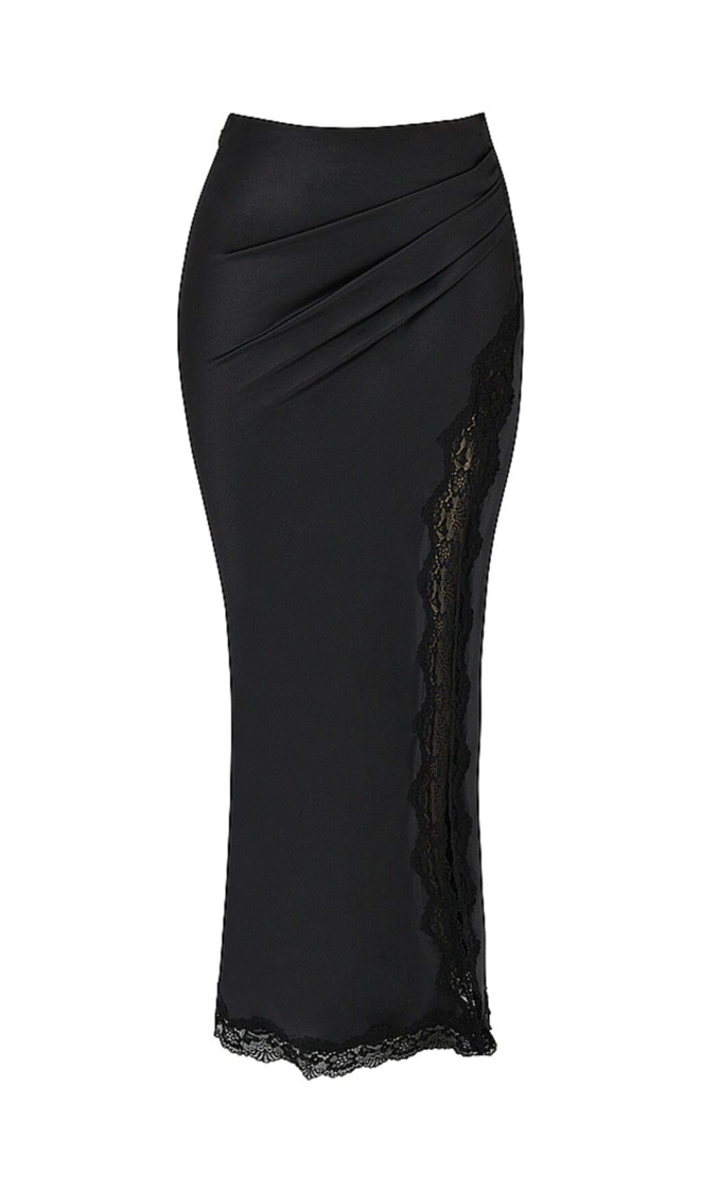 RUBY BLACK SATIN LACE TRIM TWO PIECE MIDI DRESS