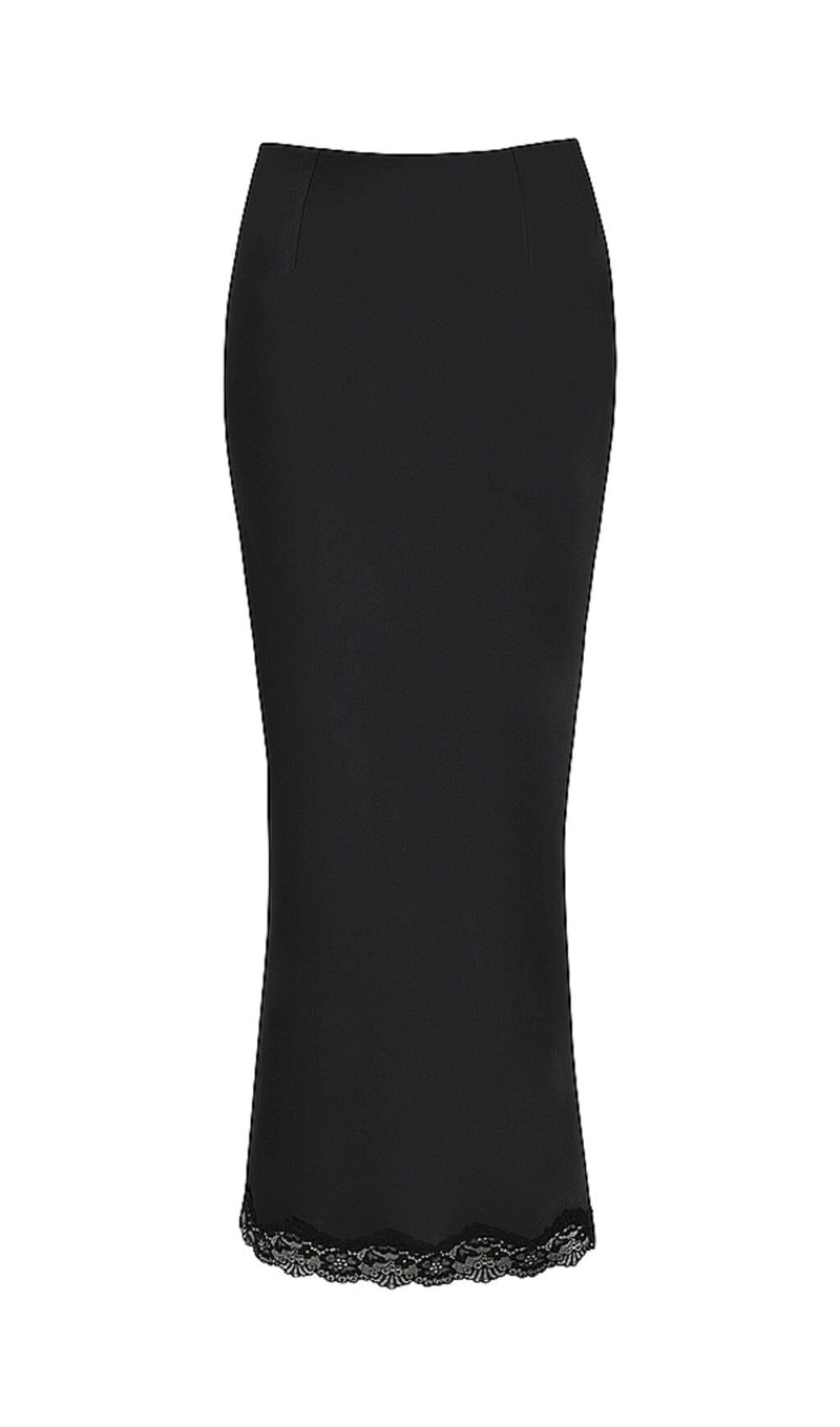 RUBY BLACK SATIN LACE TRIM TWO PIECE MIDI DRESS