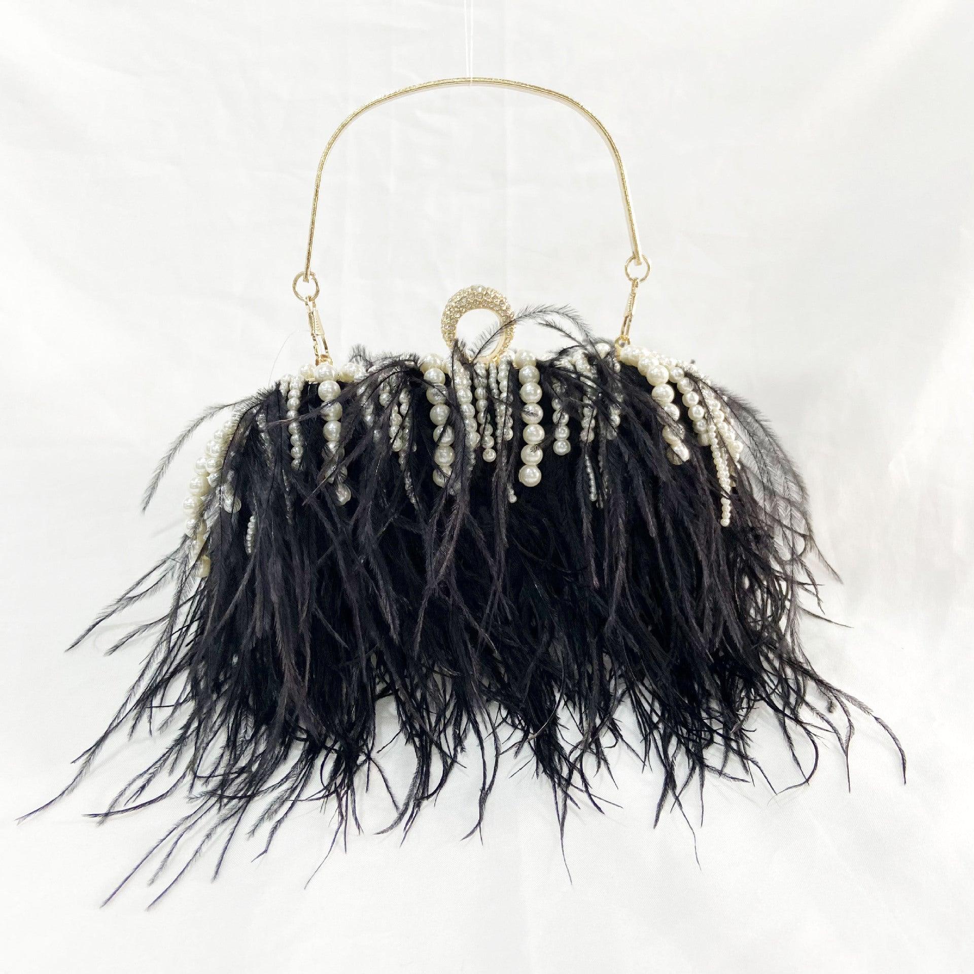 FEATHER PEARL CHAIN CLUTCH