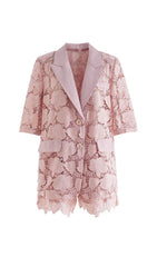 FLORAL EMBROIDER JACKET DRESS SET IN PINK