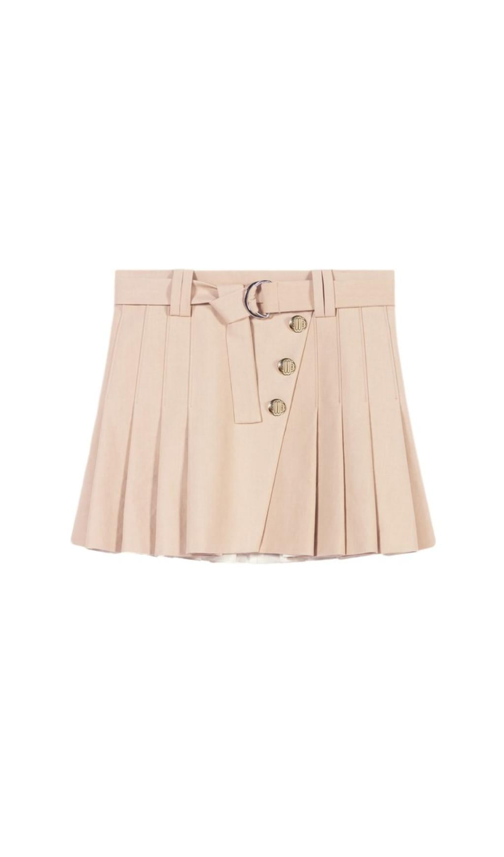 BEIGE PLEATED MINI SKIRT