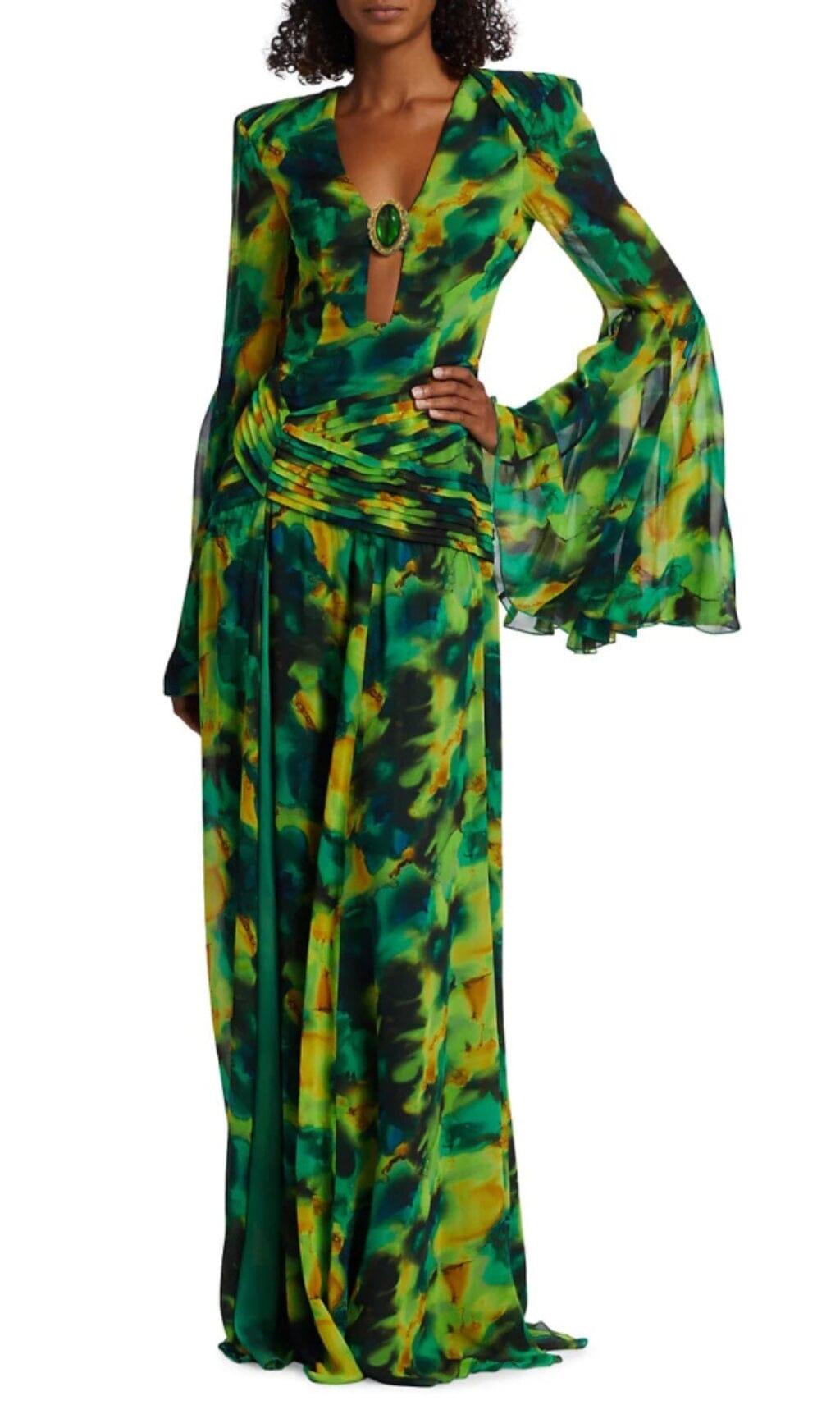 PRINTED CHIFFON MAXI DRESS