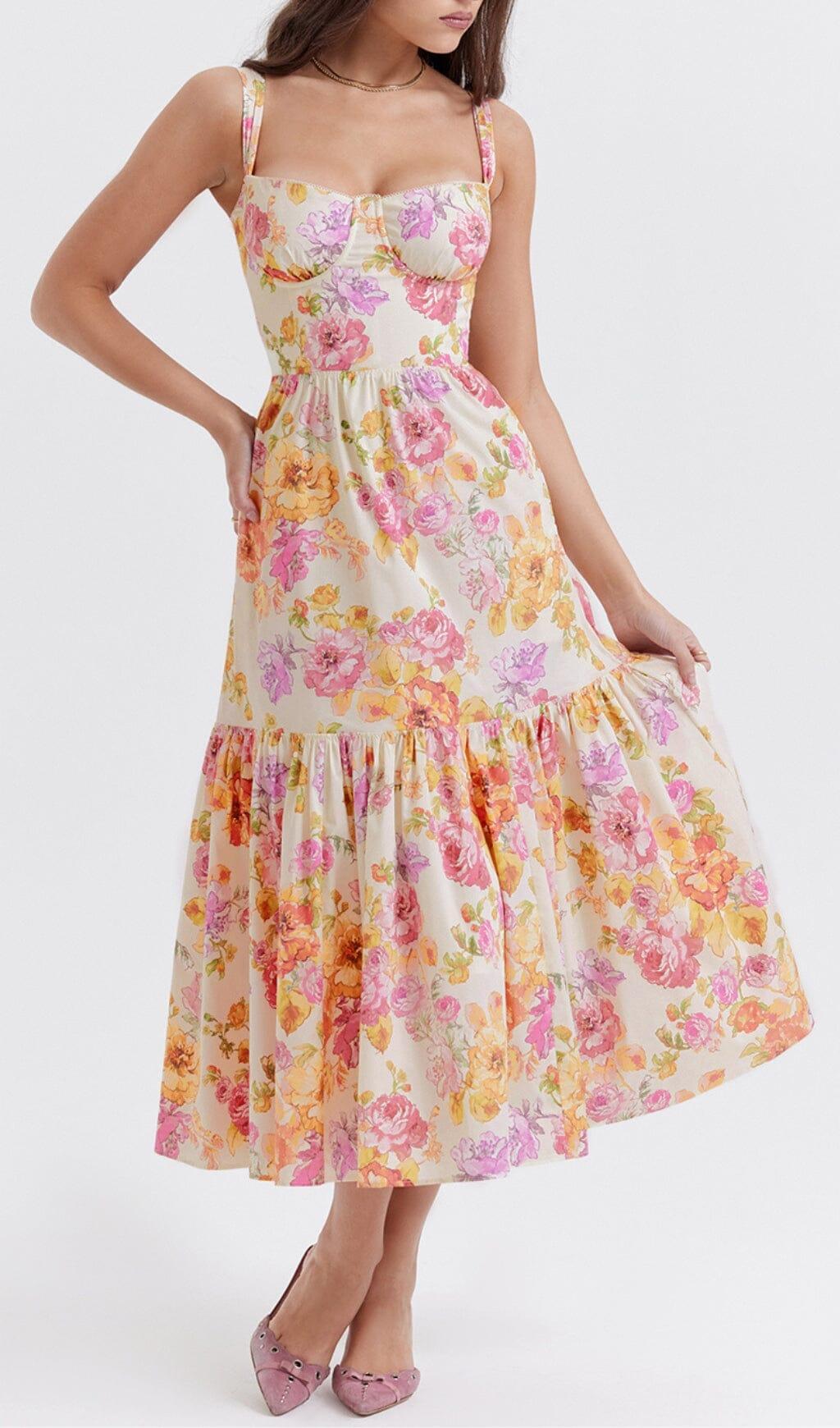 IVORY FLORAL MIDI SUNDRESS