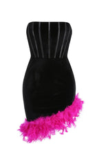 FEATHER CORSET MINII DRESS IN BLACK