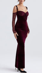 BLACK CHERRY VELVET MAXI DRESS