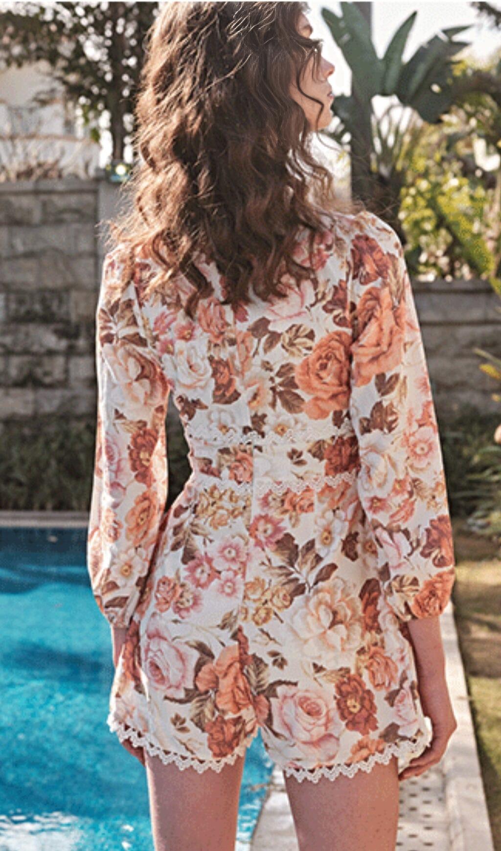 FLORAL-PRINT LINEN PLAYSUIT