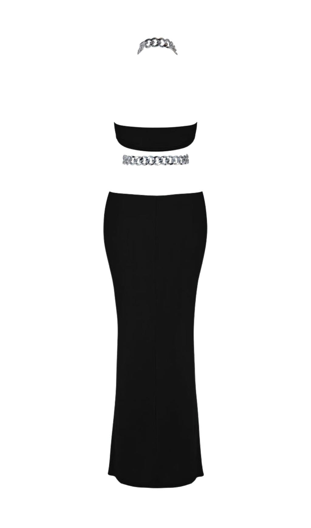 CHAIN CUTOUT MAXI DRESS IN BLACK
