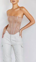 BEIGE MESH STRAPLESS CORSET