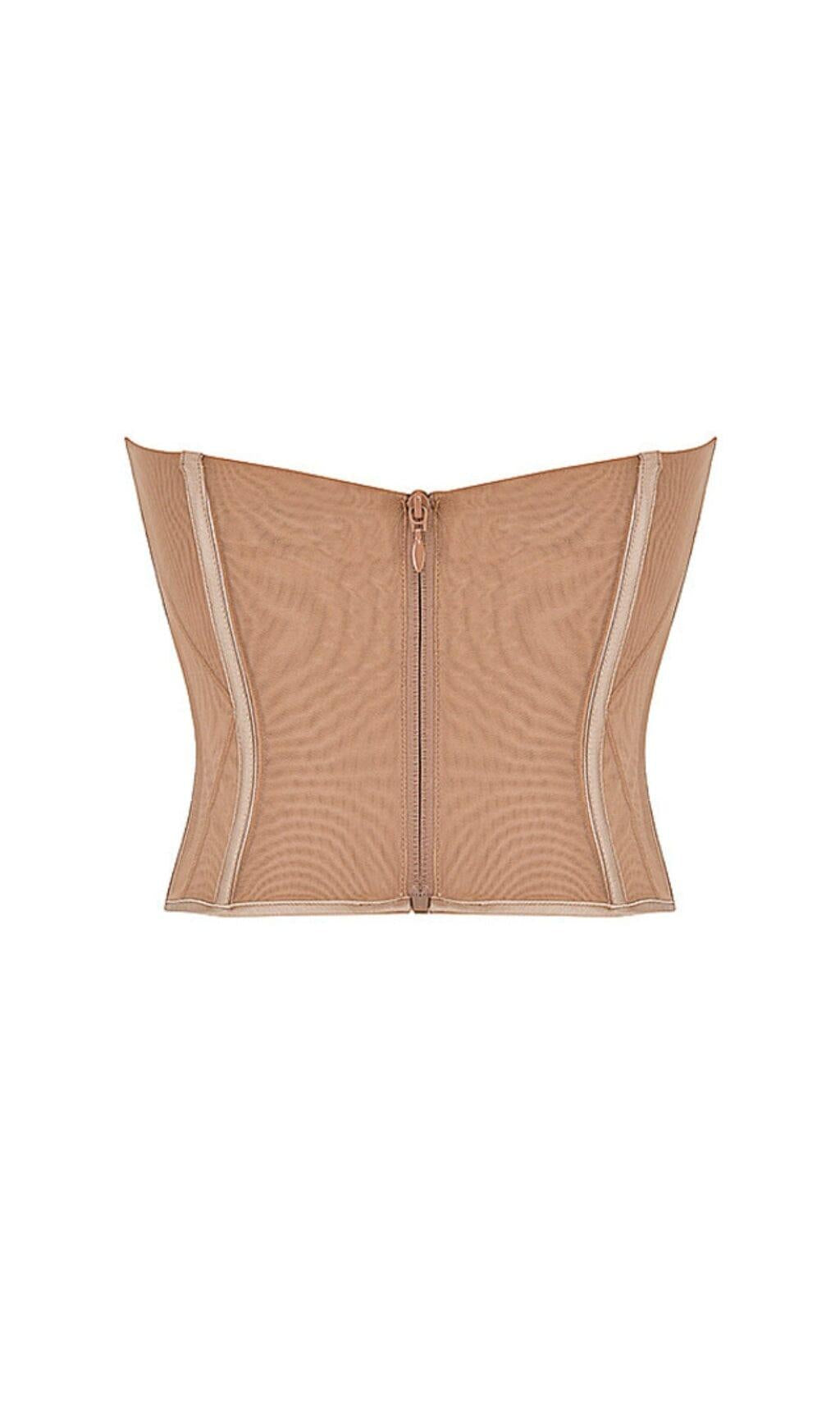 BEIGE MESH STRAPLESS CORSET