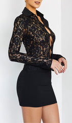 BLACK LACE CUT OUT SHIRT