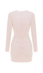 PLEATED SLIM-FIT DRESS IN NUDE PINK