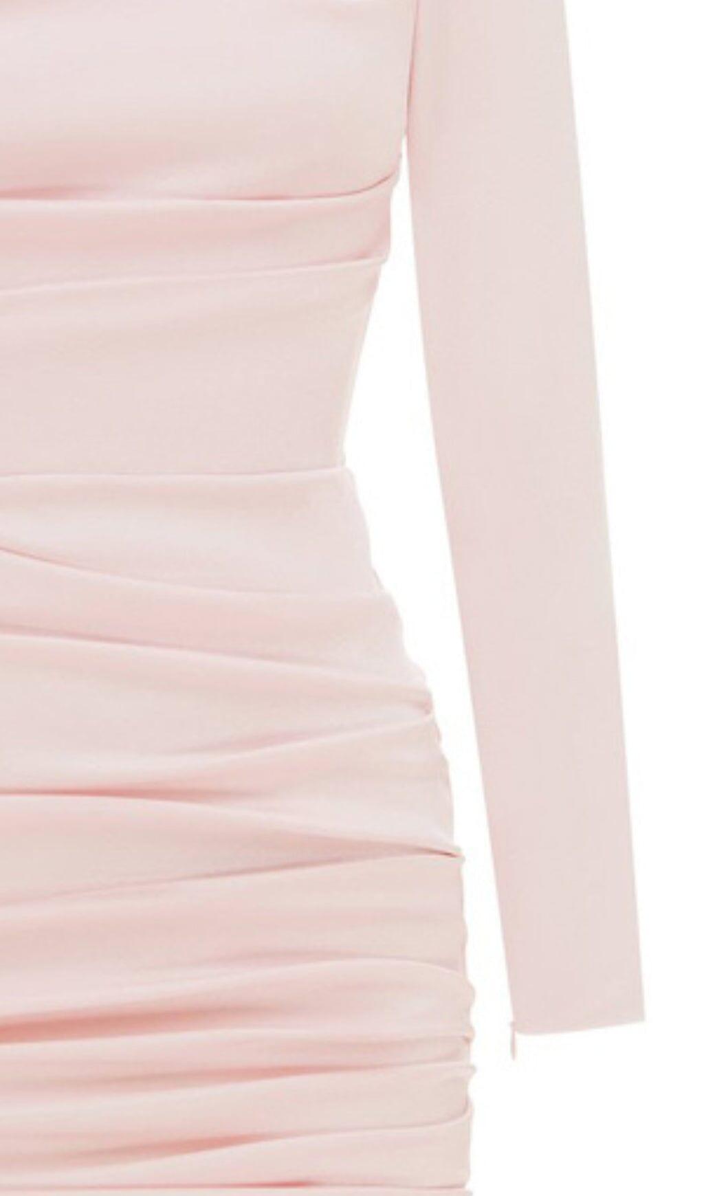 PLEATED SLIM-FIT DRESS IN NUDE PINK