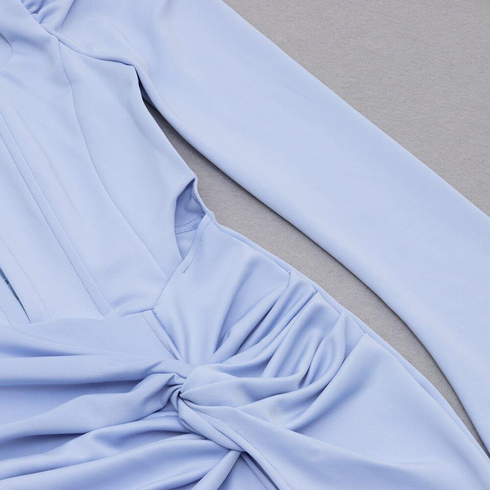 LIGHT BLUE SQUARE-NECK PUFF SLEEVE SIDE HIGH SLIT DRESS