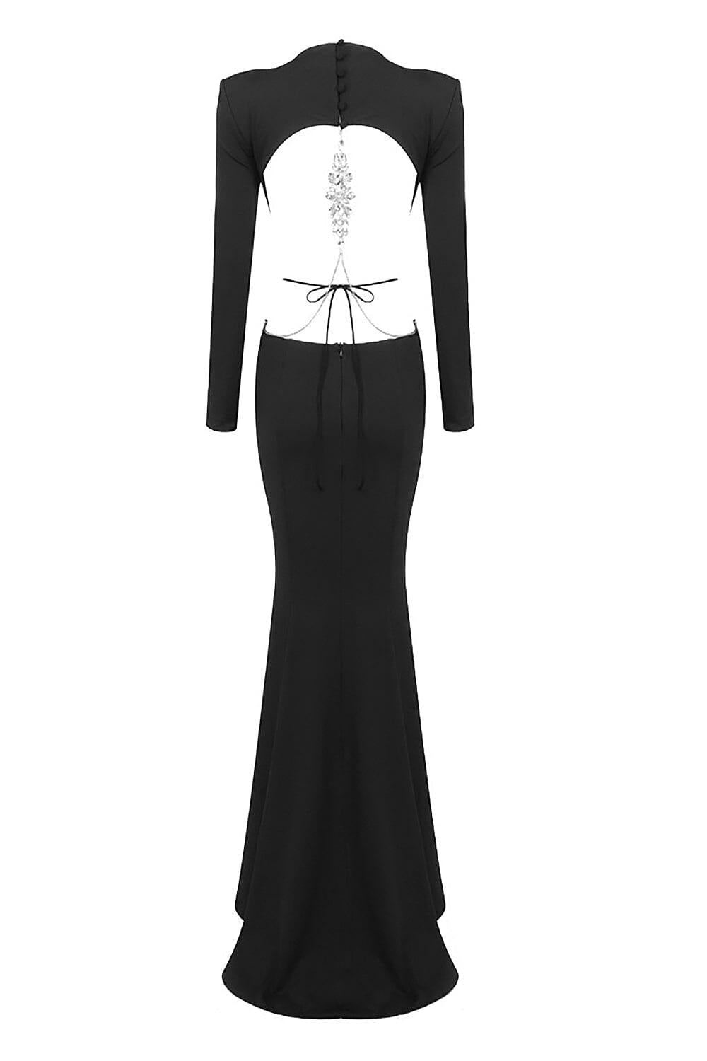 LONG SLEEVE CUT OUT BACKLESS MERMAID MAXI DRESS IN BLACK