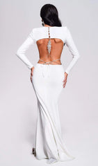 LONG SLEEVE CUT OUT BACKLESS MERMAID MAXI DRESS IN WHITE