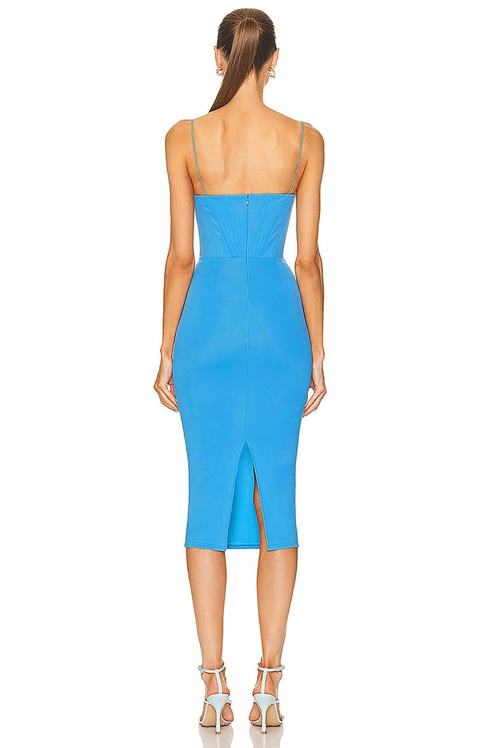 STRAPPY CORSET MIDI BANDAGE DRESS IN BLUE