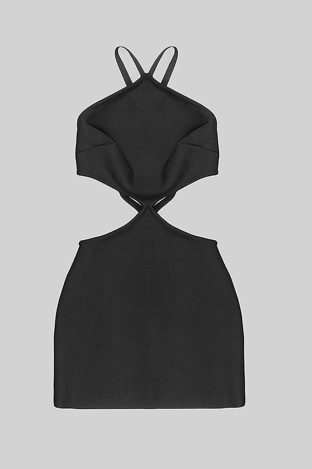 BUTTON BACKLESS HALTE MINI BANDGE DRESS IN BLACK