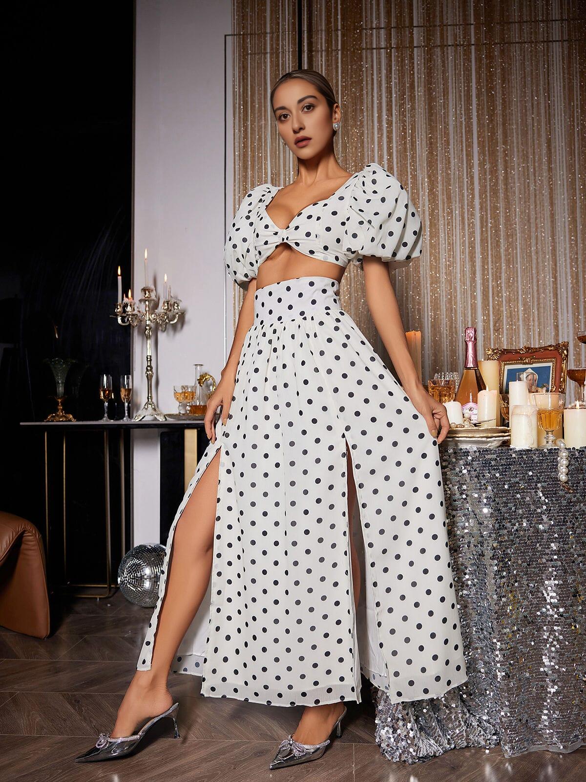 POLKA DOT SKIRT SET IN WHITE