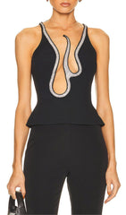 BANDAGE CUT-OUT DESIGN BRIGHT DIAMOND CAMISOLE TOP IN BLACK