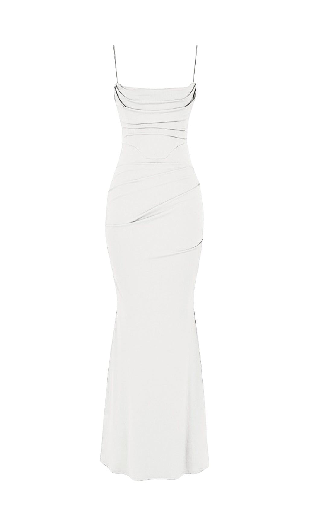 WHITE DRAPED CORSET MAXI DRESS