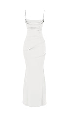 WHITE DRAPED CORSET MAXI DRESS