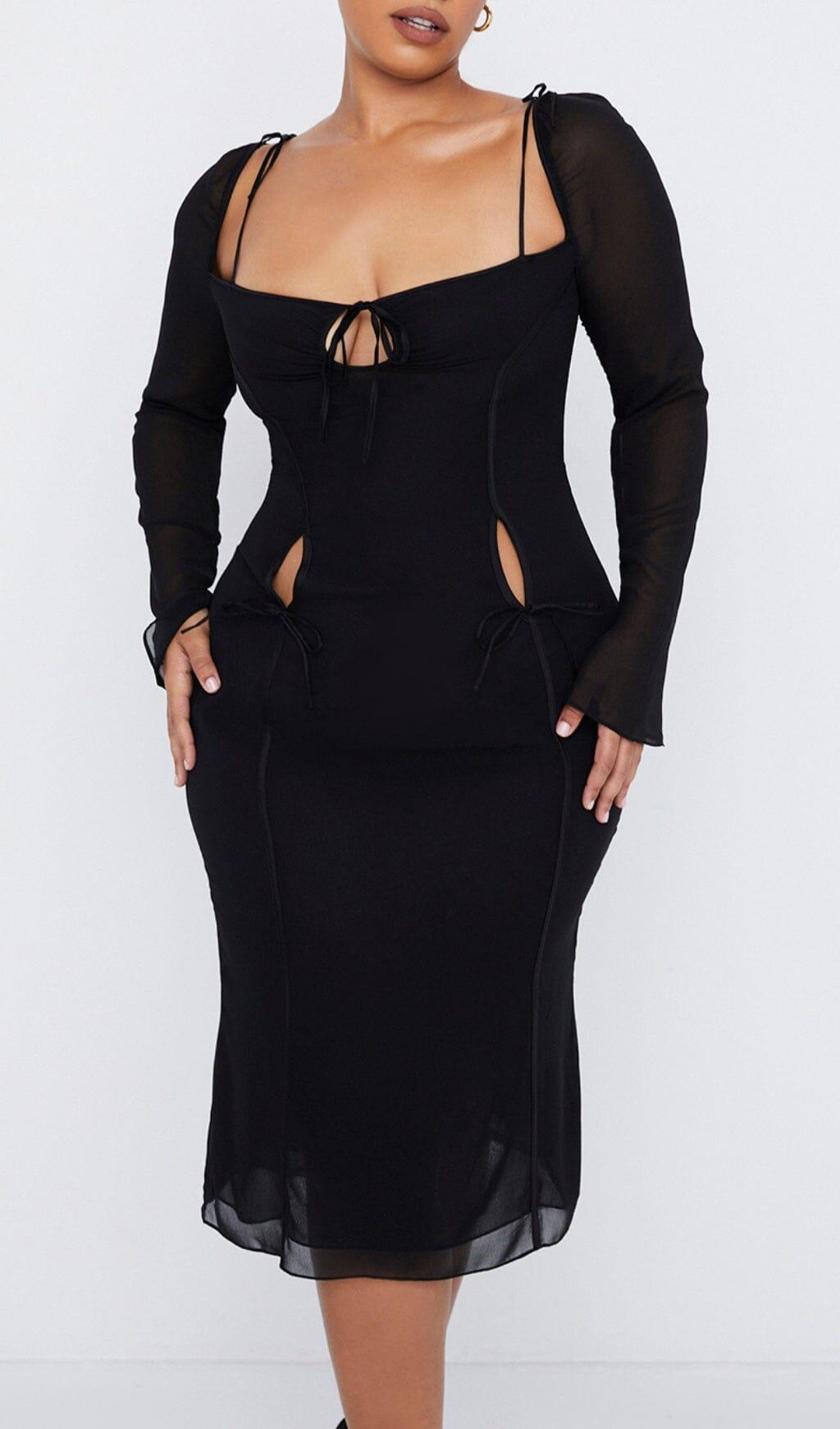 BLACK CUTOUT MIDI DRESS