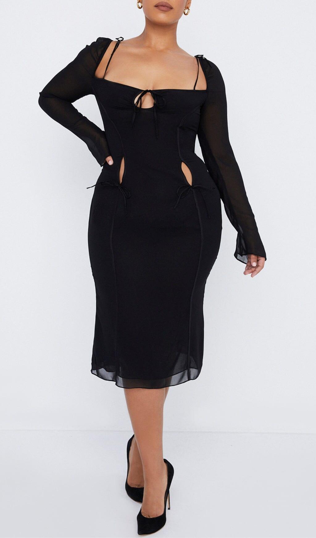 BLACK CUTOUT MIDI DRESS