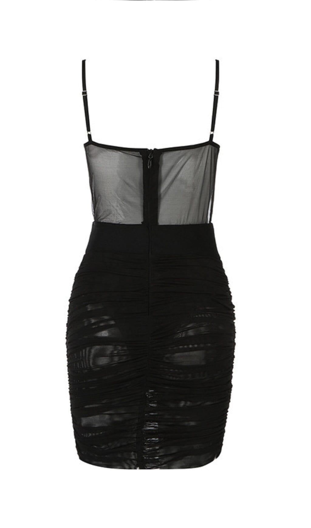 GAUZE TRANSPARENT BAMBOO BUCKLE BELT DRESS IN BLACK