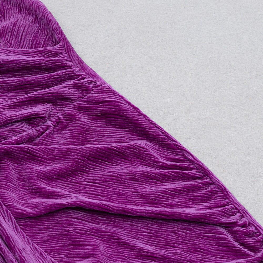 VELVET RIPPLE SIMPLE SEXY MIDI DRESS IN PURPLE