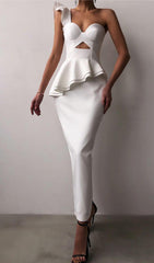 IRREGULAR FLOUNCES FROCK DRESS IN WHITE