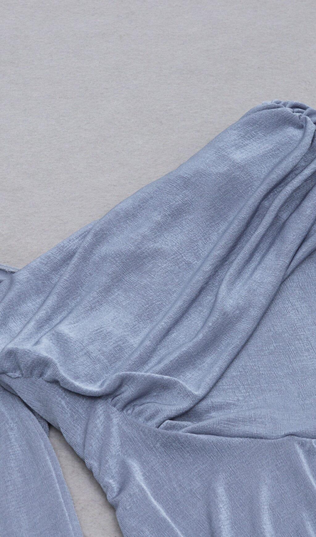 GREY-BLUE OFF SHOULDER MIDI DRESS