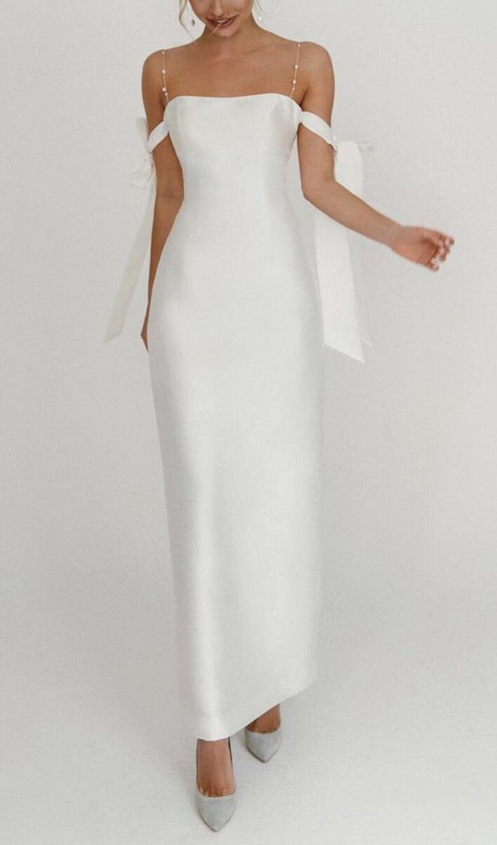 PEARL SUSPENDER MAXI DRESS IN WHITE