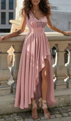 POLYESTER SEQUINS SLEEVELESS RUFFLE DRESS IN PINK