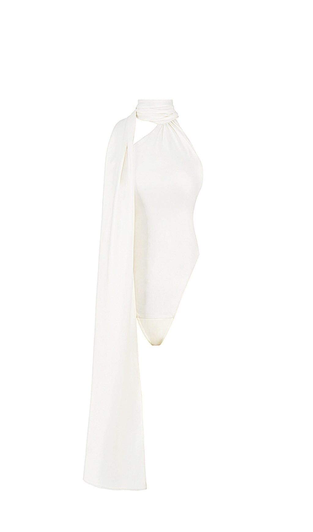 IVORY SATIN WRAP NECK BODYSUIT